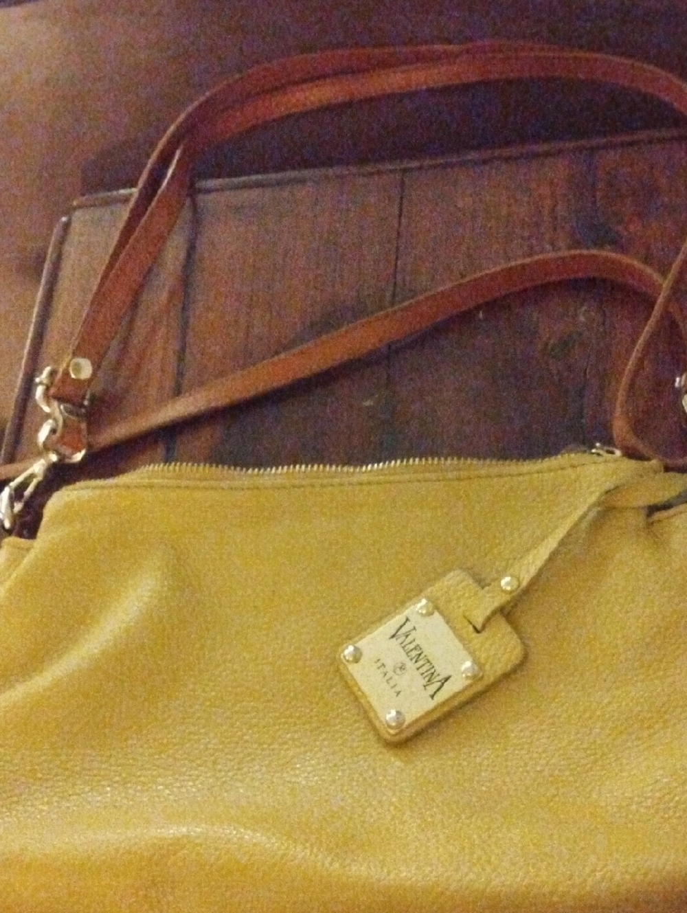 Valentina Yellow-Tan Pebble Leather Crossbody Bag